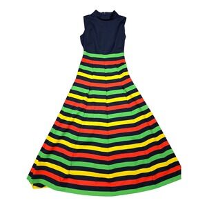 Vintage Butte Knit Mod Stripe Maxi Dress Sleeveless A-Line Size 12‎ USA